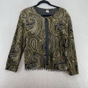 MSK WOmens cardigan size XL Paisley jewel hem 90s Brown boho classic textured